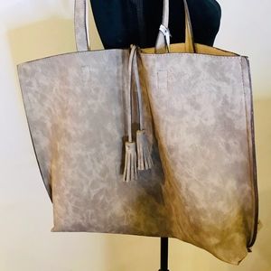 Street Level Grey & Tan Reversible Large Tote Bag